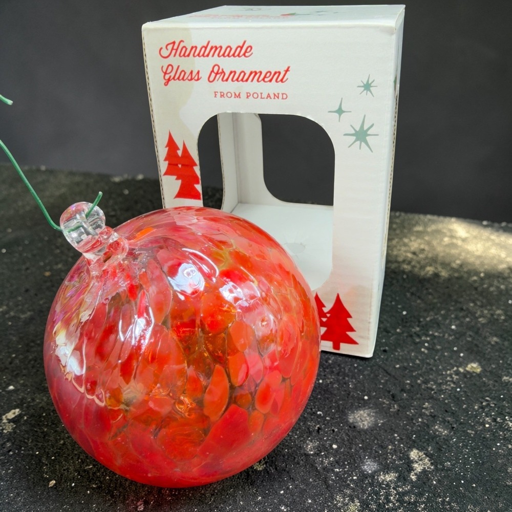 Huta Szkla Zorza Handmade Glass Ornament Red Mouthblown Poland Christmas NEW BOX